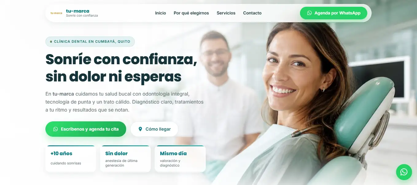 Vista previa de sitio para clínica dental