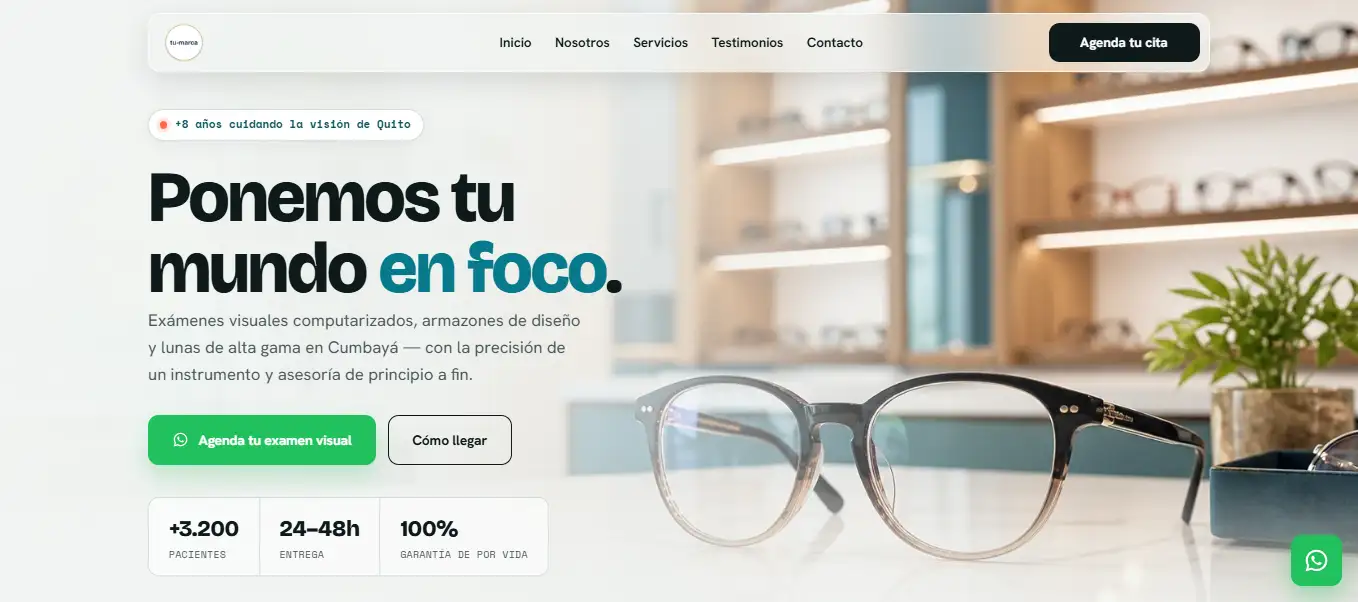 Vista previa de sitio para óptica boutique