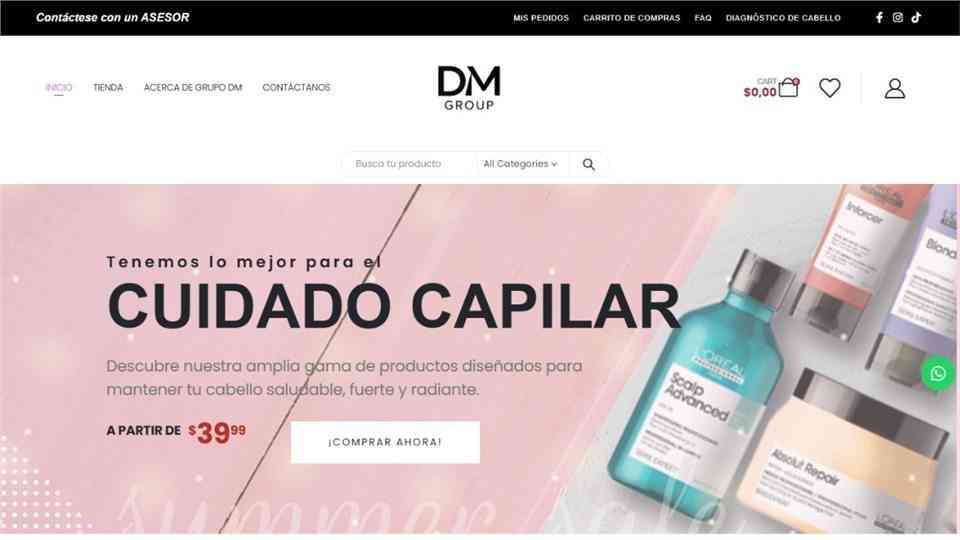 Vista previa de sitio para cosméticos