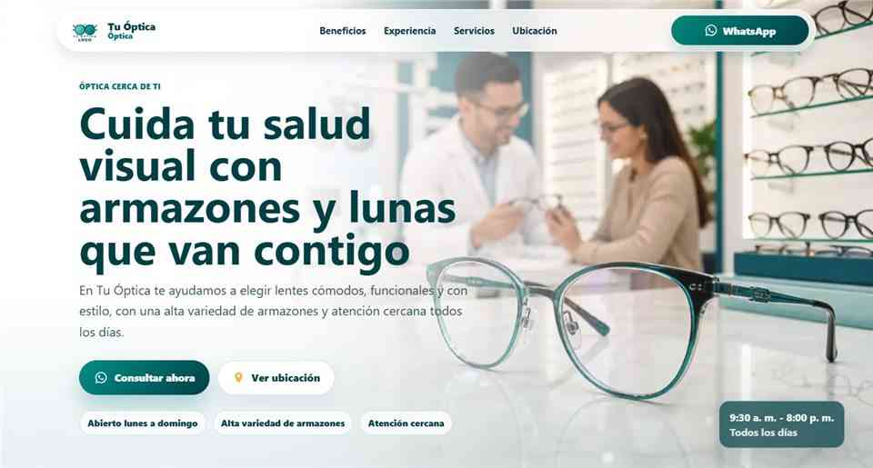 Vista previa de sitio para óptica