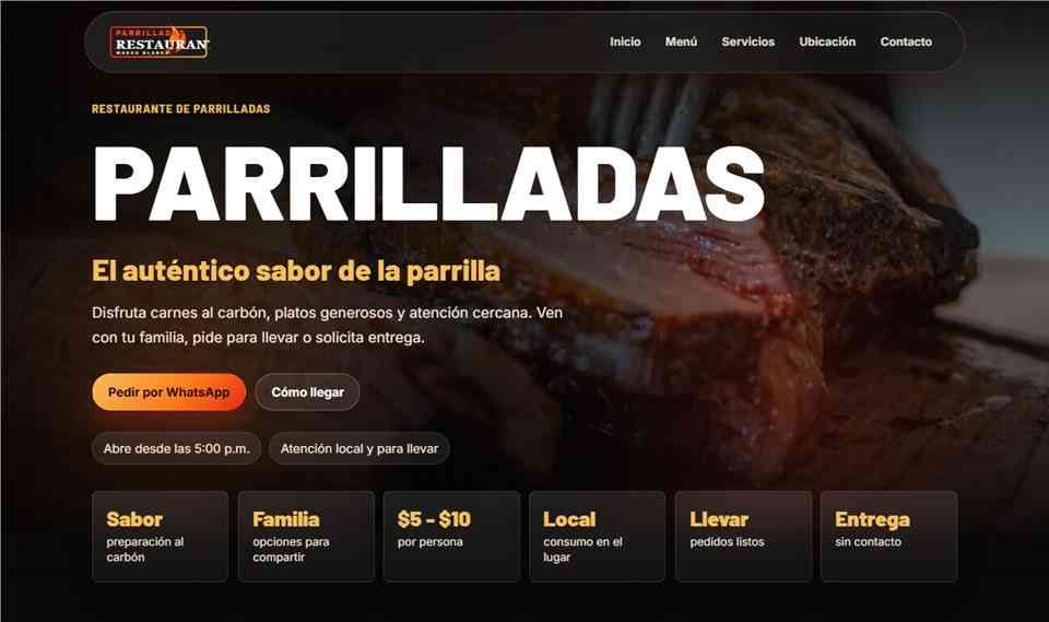 Vista previa de sitio para restaurante